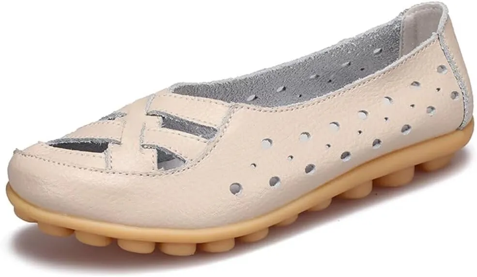 Women's Leather Loafers Flats Sandals Slip-On