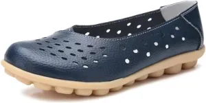 Women's Leather Shoes Loafers Slip-Ons Flats Casual Walking Driving Breathable Cutout