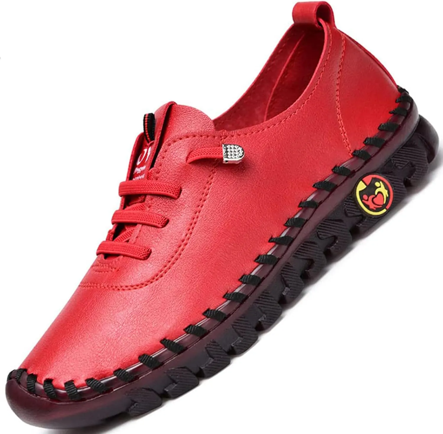 Women's Leather Soft Bottom Beef Tendon Flat Loafers Handmade Slip On Breathable Round Head Non-Slip Mom Wedge Leisure Shoes
