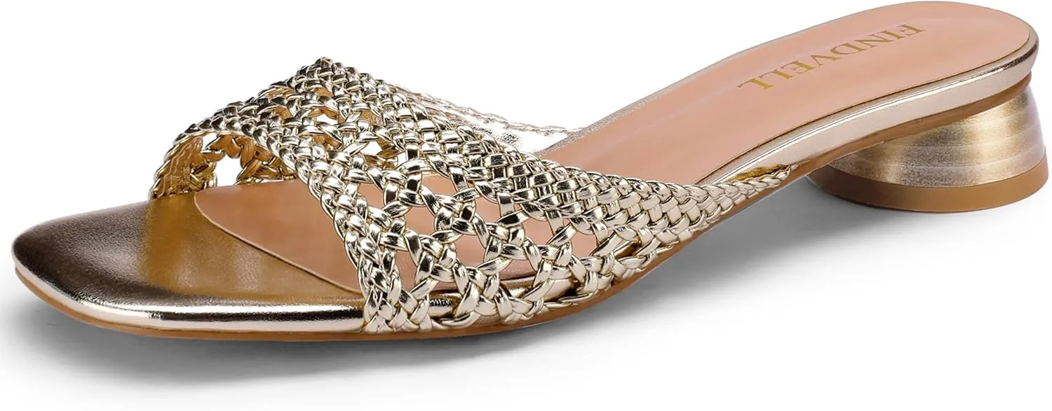 Women's Low Heels Sandals Braided Mule Chunky Block Heeled Slides Square Open toe Slip On Mules Fashion Heels