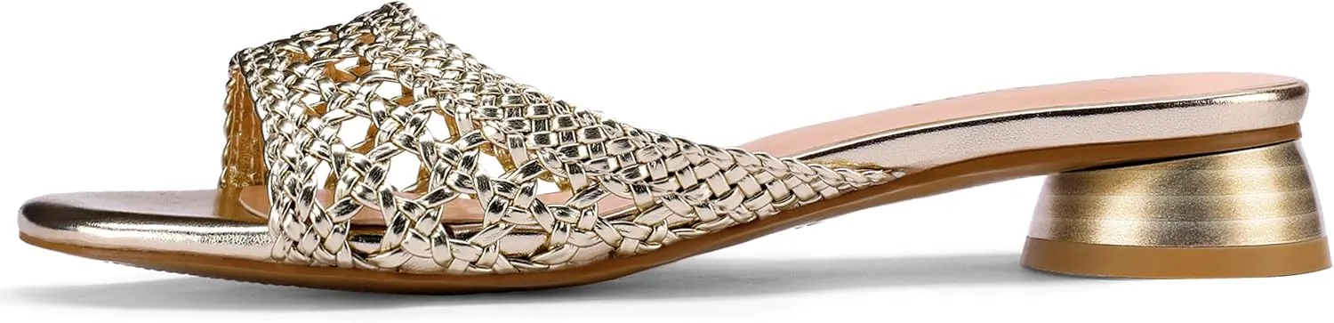 Women's Low Heels Sandals Braided Mule Chunky Block Heeled Slides Square Open toe Slip On Mules Fashion Heels