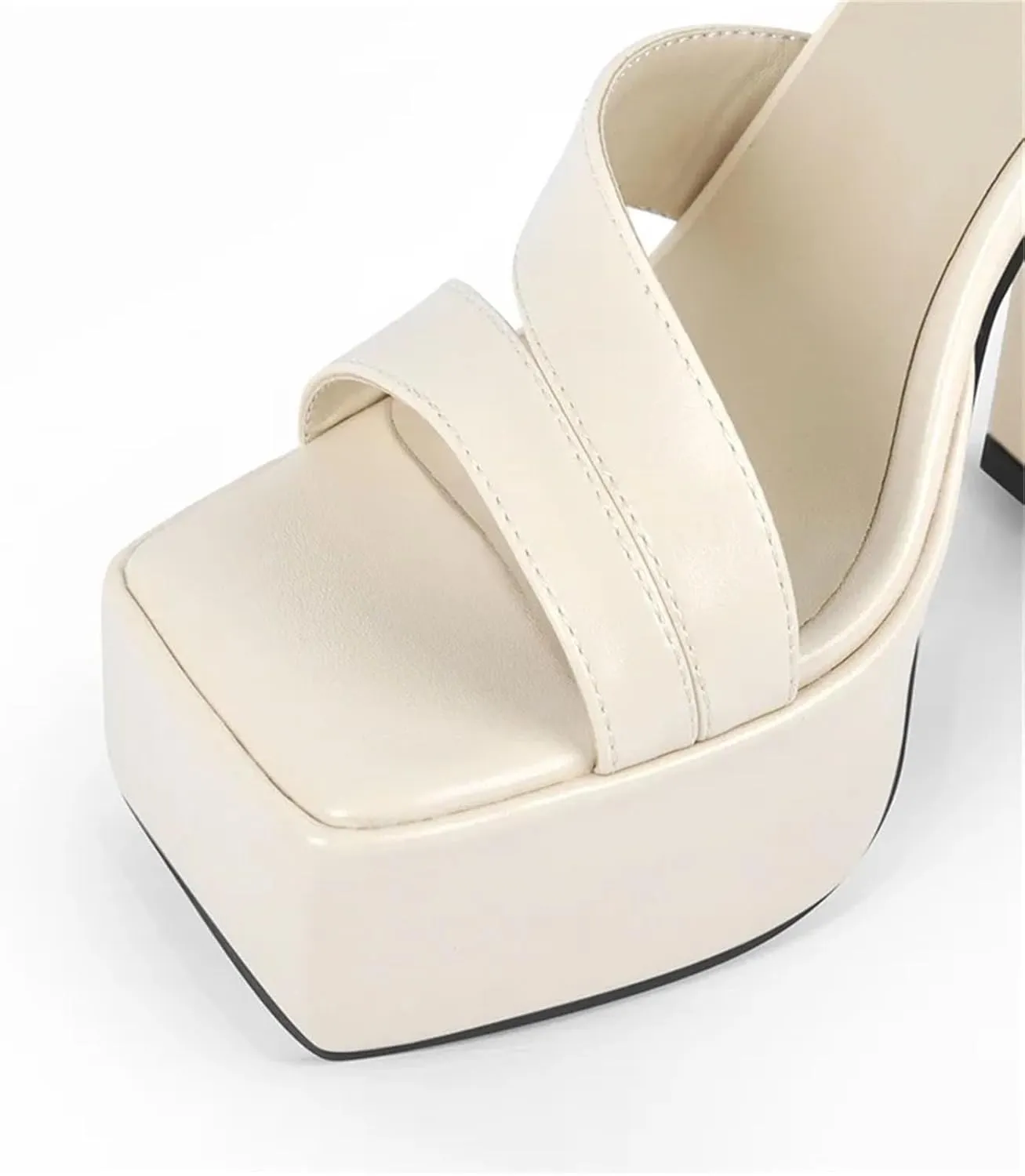 Women's Matte Square Toe Sandals - Cross Strap Chunky Party Heels
