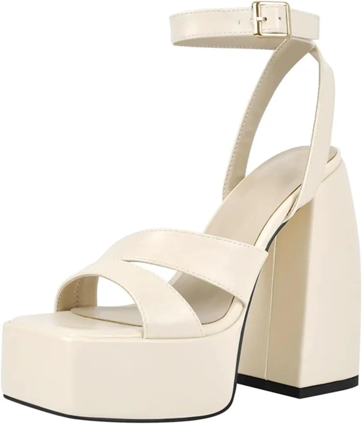 Women's Matte Square Toe Sandals - Cross Strap Chunky Party Heels