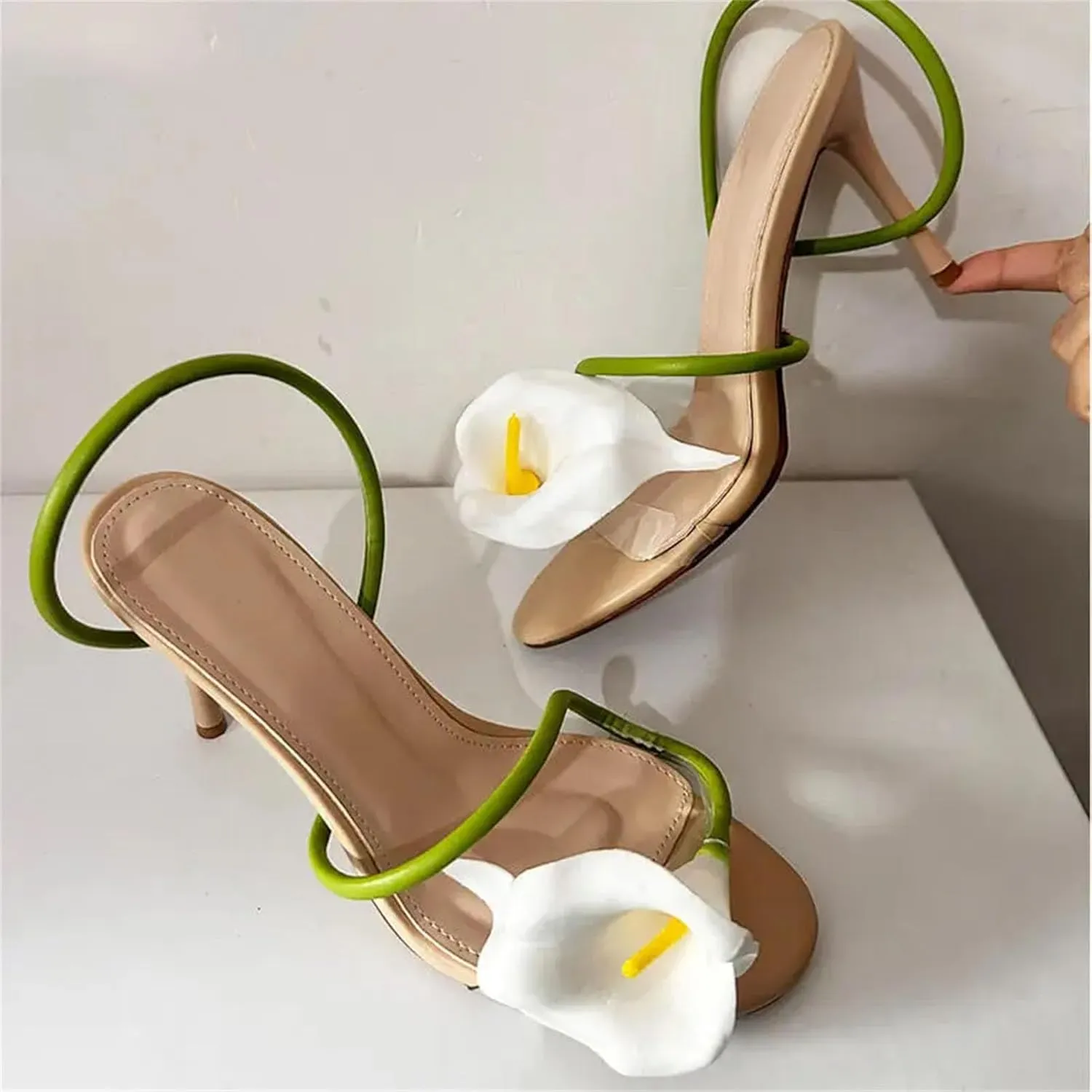 Women's Open Toe Flower Sandals - Wedding Heels Summer Dressy Stilettos