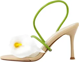 Women's Open Toe Flower Sandals - Wedding Heels Summer Dressy Stilettos