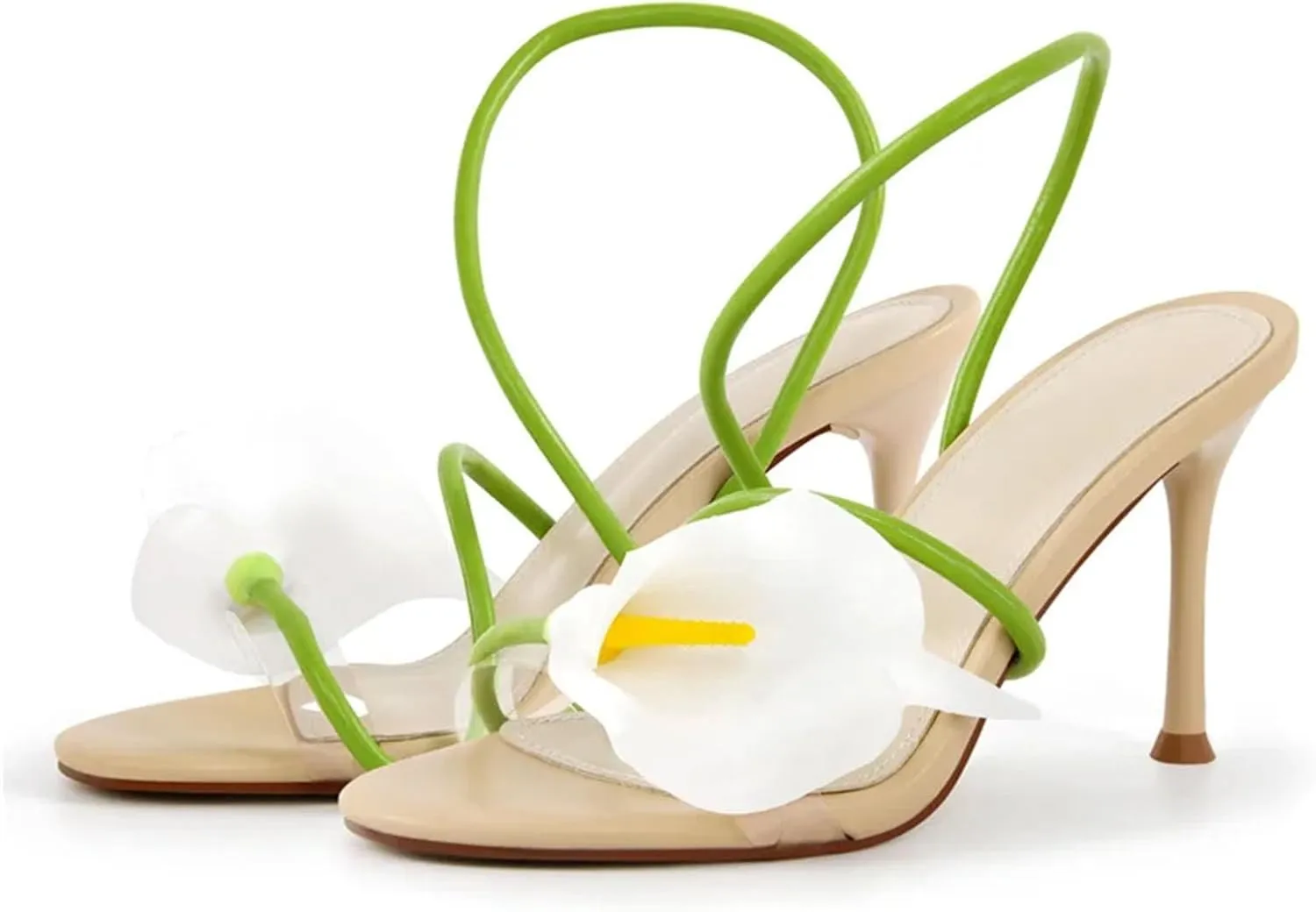 Women's Open Toe Flower Sandals - Wedding Heels Summer Dressy Stilettos