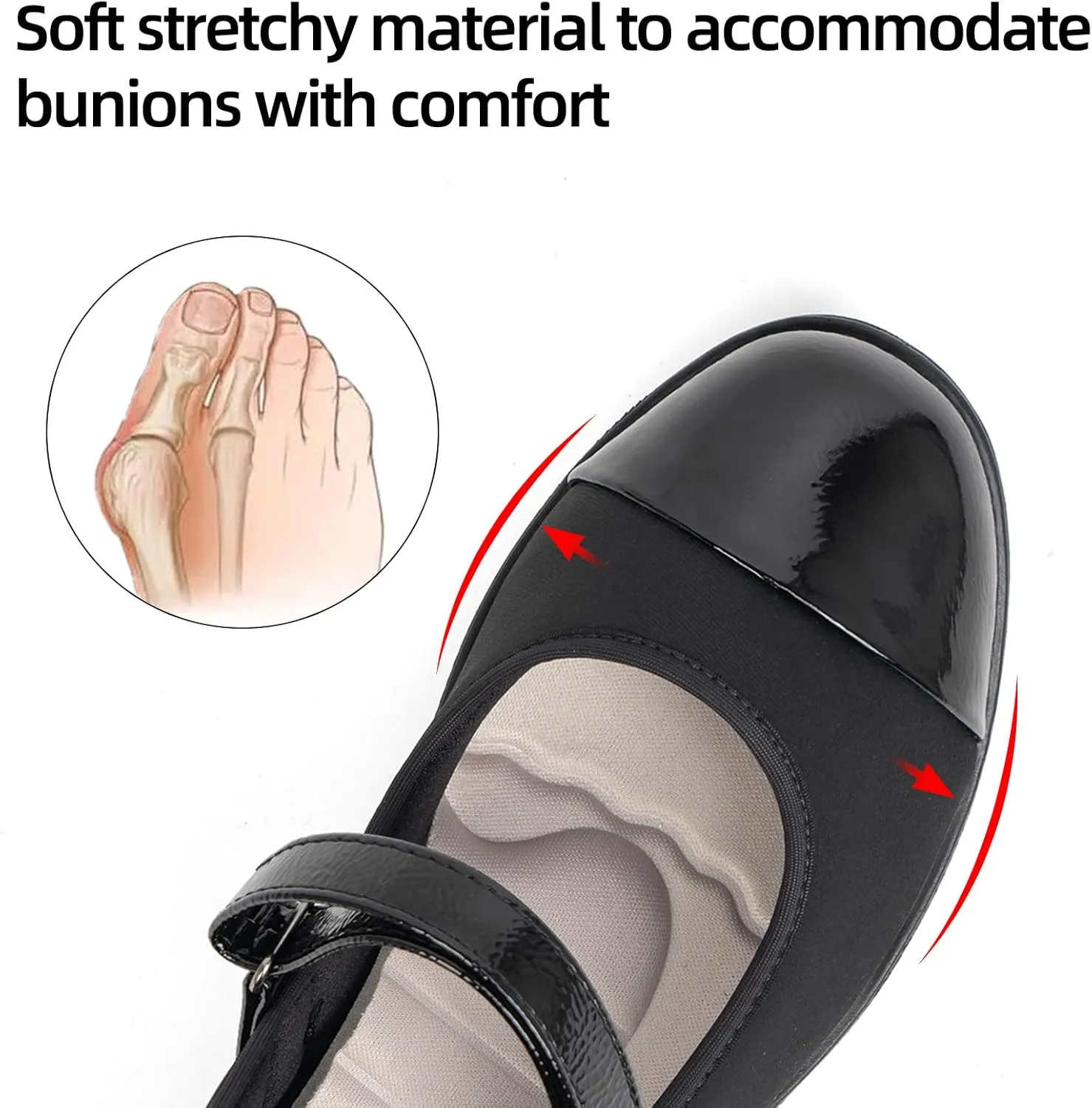 Women’s Orthopedic Mary Jane Flats Round Toe Comfortable Bunions Walking Shoes Dressy Orthotic Work Shoes with Arch Support
