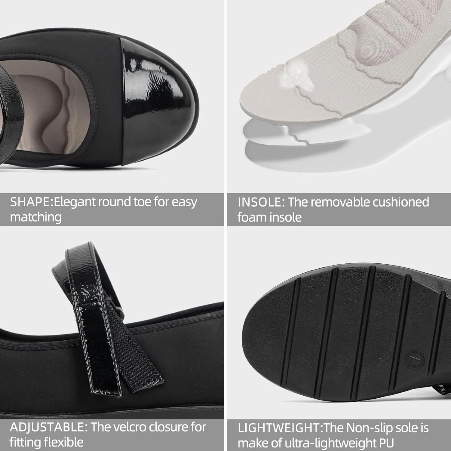 Women’s Orthopedic Mary Jane Flats Round Toe Comfortable Bunions Walking Shoes Dressy Orthotic Work Shoes with Arch Support