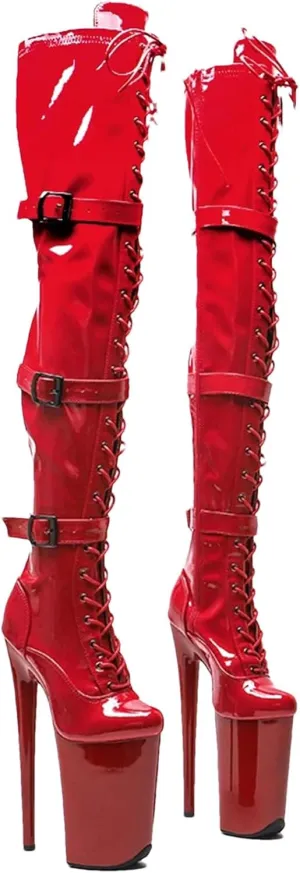 Women’S Patent Leather High Heel Pole Dance Boots Platform Party Shoes