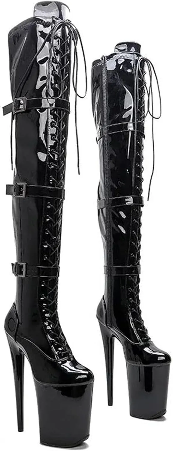Women’S Patent Leather High Heel Pole Dance Boots Platform Party Shoes