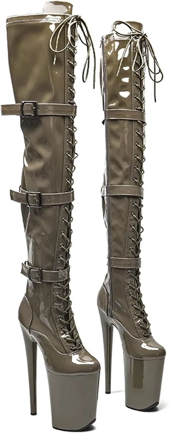 Women’S Patent Leather High Heel Pole Dance Boots Platform Party Shoes