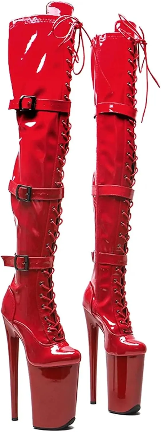 Women’S Patent Leather High Heel Pole Dance Boots Platform Party Shoes