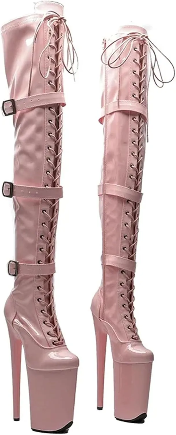Women’S Patent Leather High Heel Pole Dance Boots Platform Party Shoes