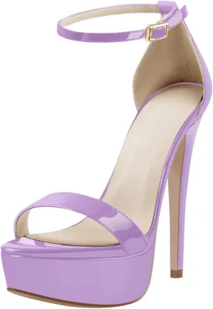 Women's Patent Leather Platforms - Single Band Ankle Strap Pumps