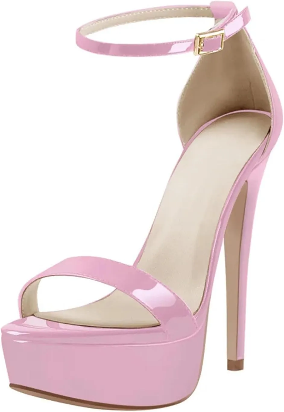 Women's Patent Leather Platforms - Single Band Ankle Strap Pumps