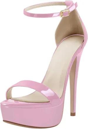 Women's Patent Leather Platforms - Single Band Ankle Strap Pumps