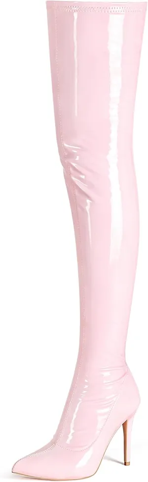 Women's Patent Leather PU Thigh High Boots Pointy Toe Side Zippe Fashion Comfy Sexy Stiletto High Heel Over The Knee Boots