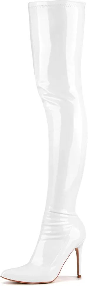 Women's Patent Leather PU Thigh High Boots Pointy Toe Side Zippe Fashion Comfy Sexy Stiletto High Heel Over The Knee Boots