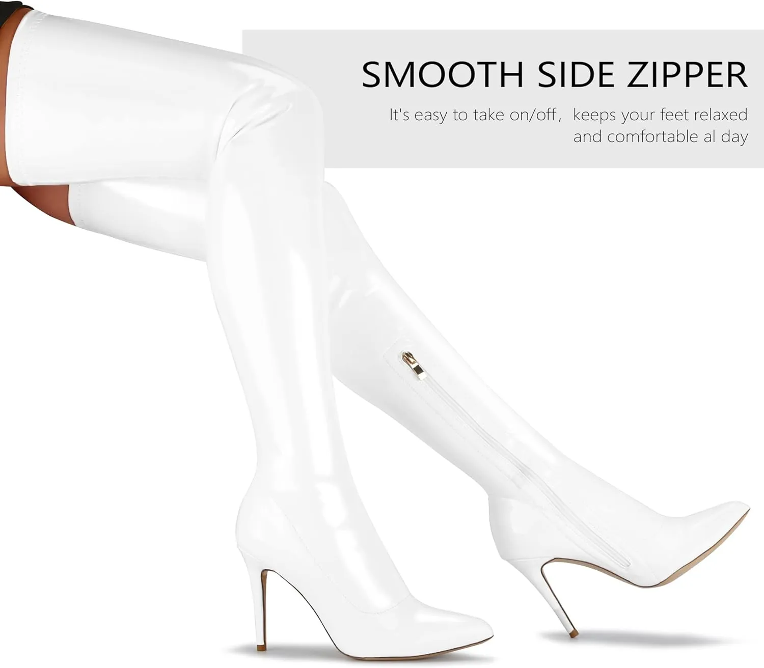 Women's Patent Leather PU Thigh High Boots Pointy Toe Side Zippe Fashion Comfy Sexy Stiletto High Heel Over The Knee Boots