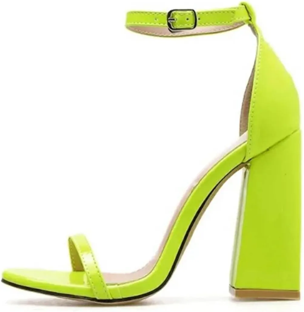 Women's Peep Toe Ankle Strap Sandals - Single Band Chunky Block Heel Formal Office Casual