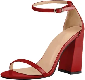 Women's Peep Toe Ankle Strap Sandals - Single Band Chunky Block Heel Formal Office Casual