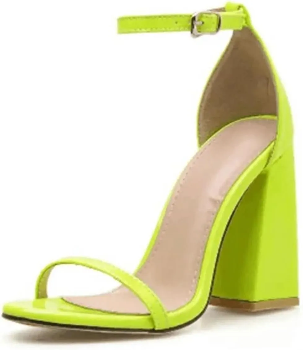 Women's Peep Toe Ankle Strap Sandals - Single Band Chunky Block Heel Formal Office Casual