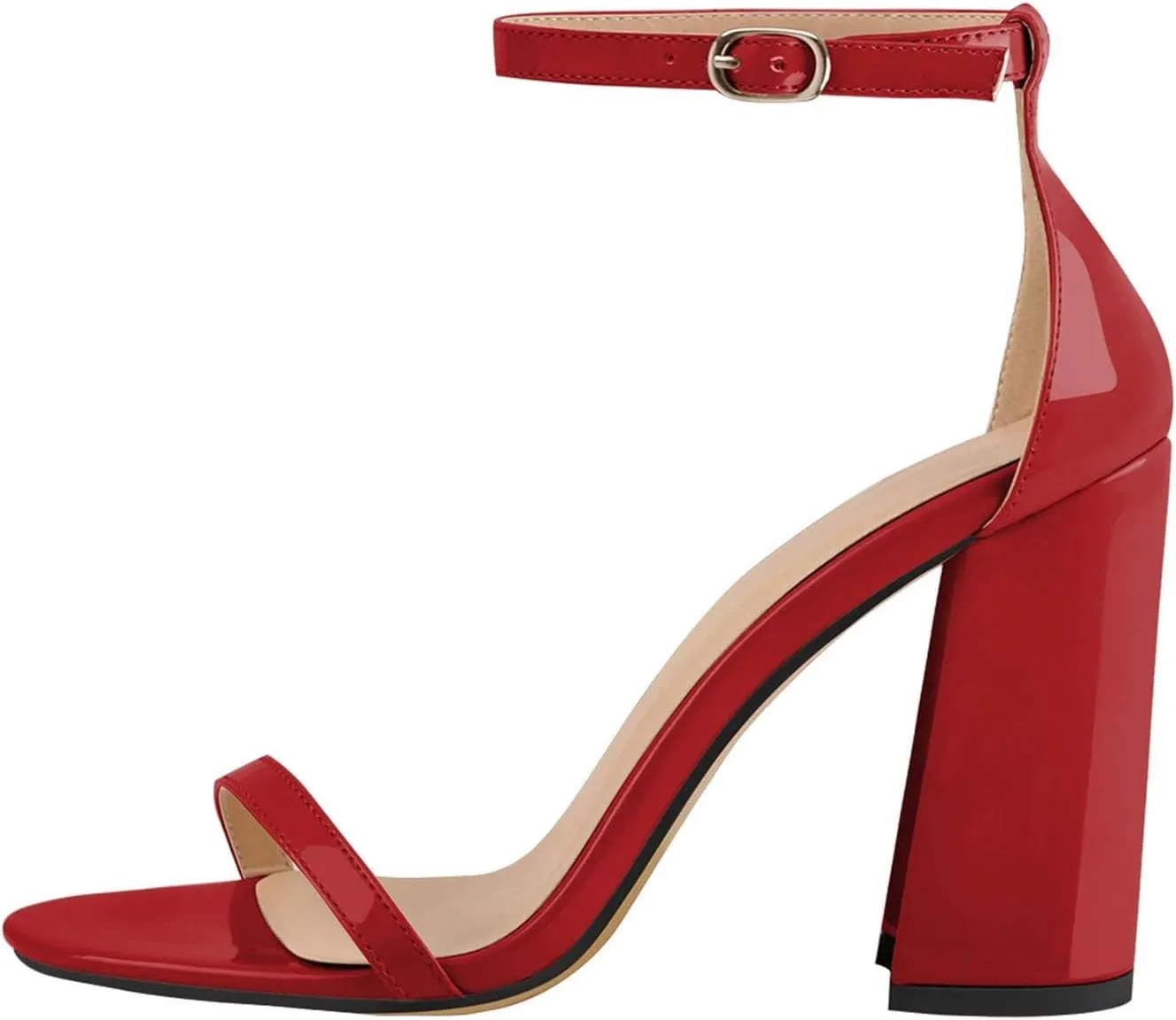 Women's Peep Toe Ankle Strap Sandals - Single Band Chunky Block Heel Formal Office Casual