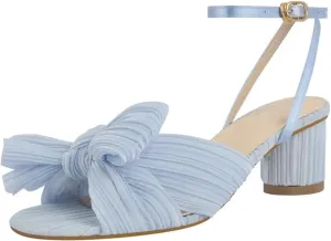 Women's Peep Toe Black Pleated Bowknot Sandals - Mid Chunky Heel 6cm Summer