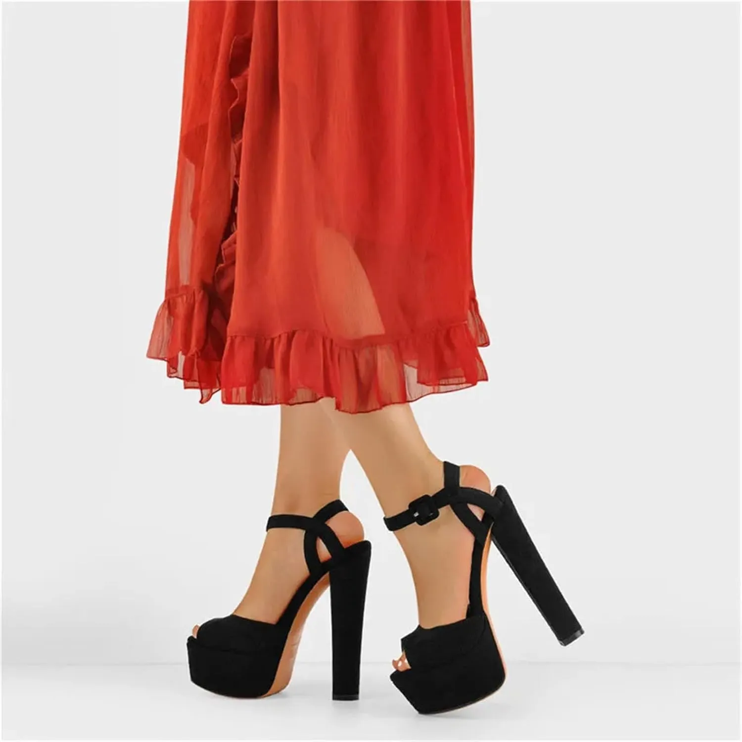 Women's Peep Toe Block Heel Sandals - 16cm Platform Ankle Strap Party Pumps