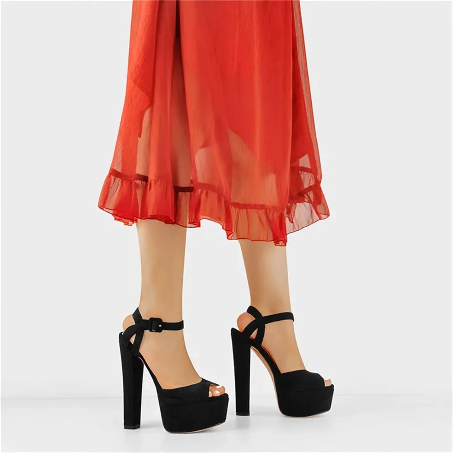 Women's Peep Toe Block Heel Sandals - 16cm Platform Ankle Strap Party Pumps