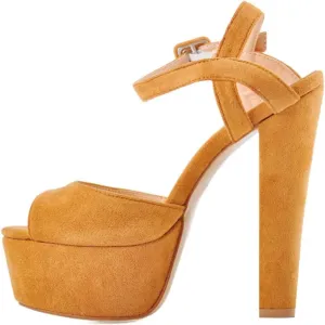 Women's Peep Toe Block Heel Sandals - 16cm Platform Ankle Strap Party Pumps