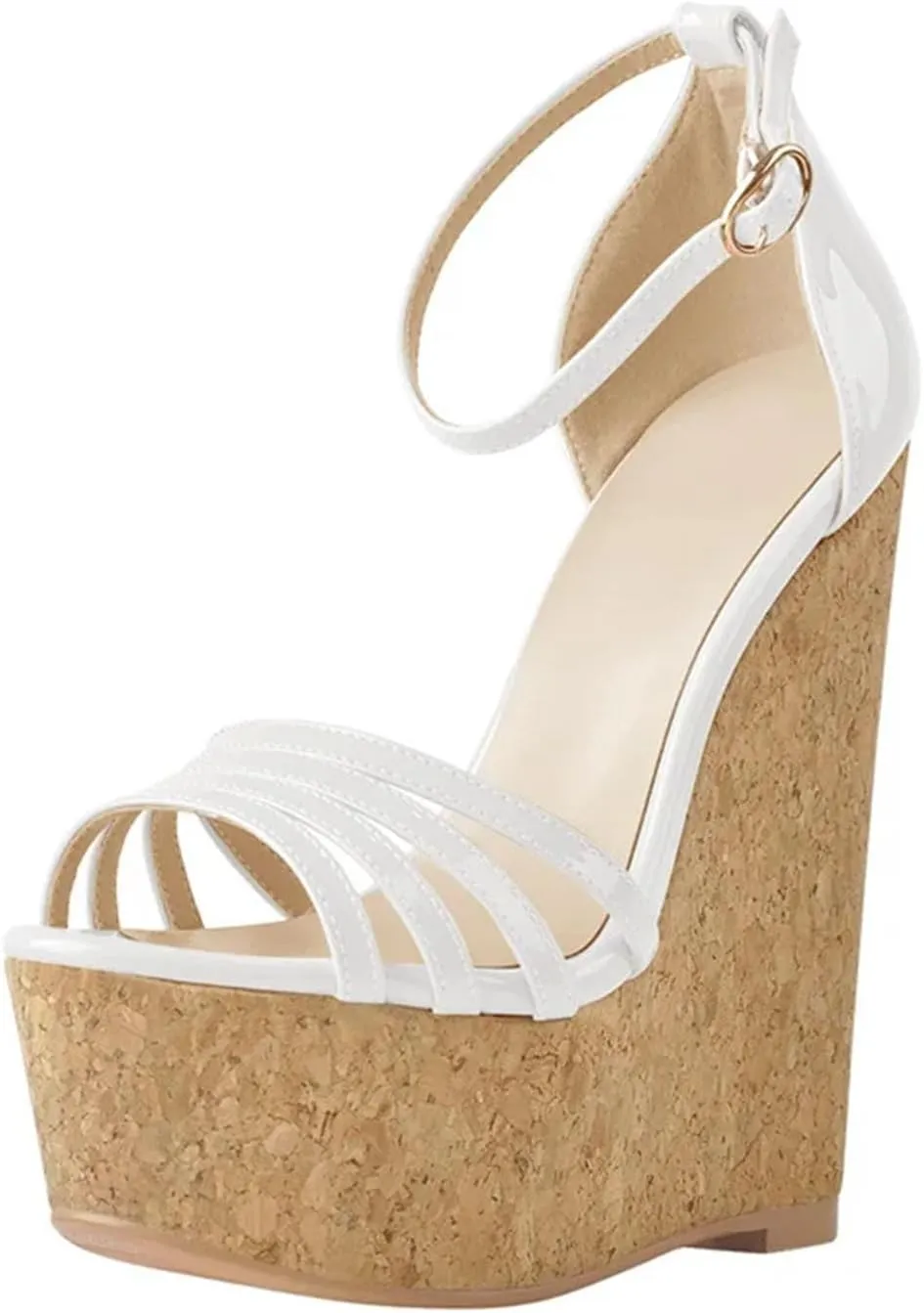 Women's Peep Toe Wedges Platform Sandals - Ankle Buckle Narrow Patent Leather