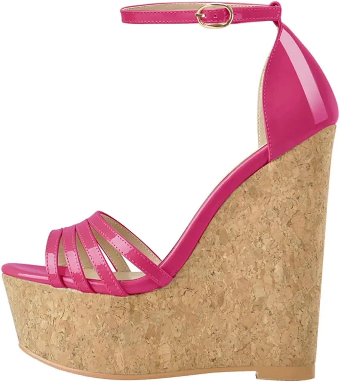Women's Peep Toe Wedges Platform Sandals - Ankle Buckle Narrow Patent Leather