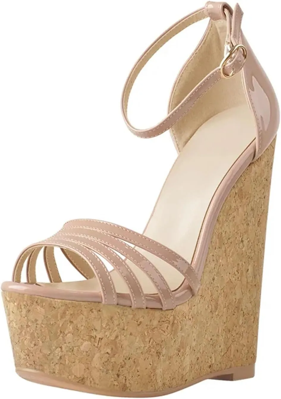 Women's Peep Toe Wedges Platform Sandals - Ankle Buckle Narrow Patent Leather
