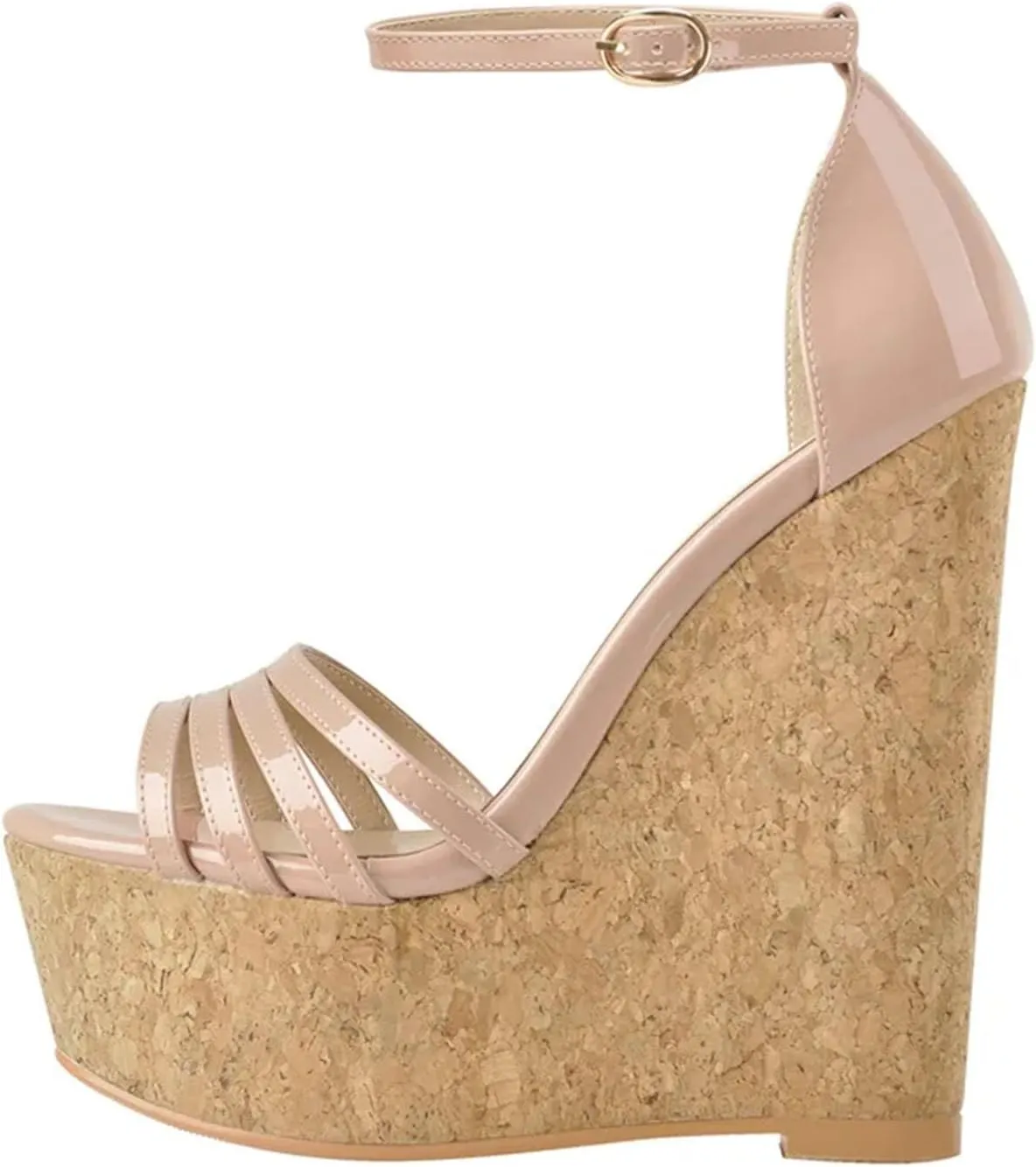 Women's Peep Toe Wedges Platform Sandals - Ankle Buckle Narrow Patent Leather
