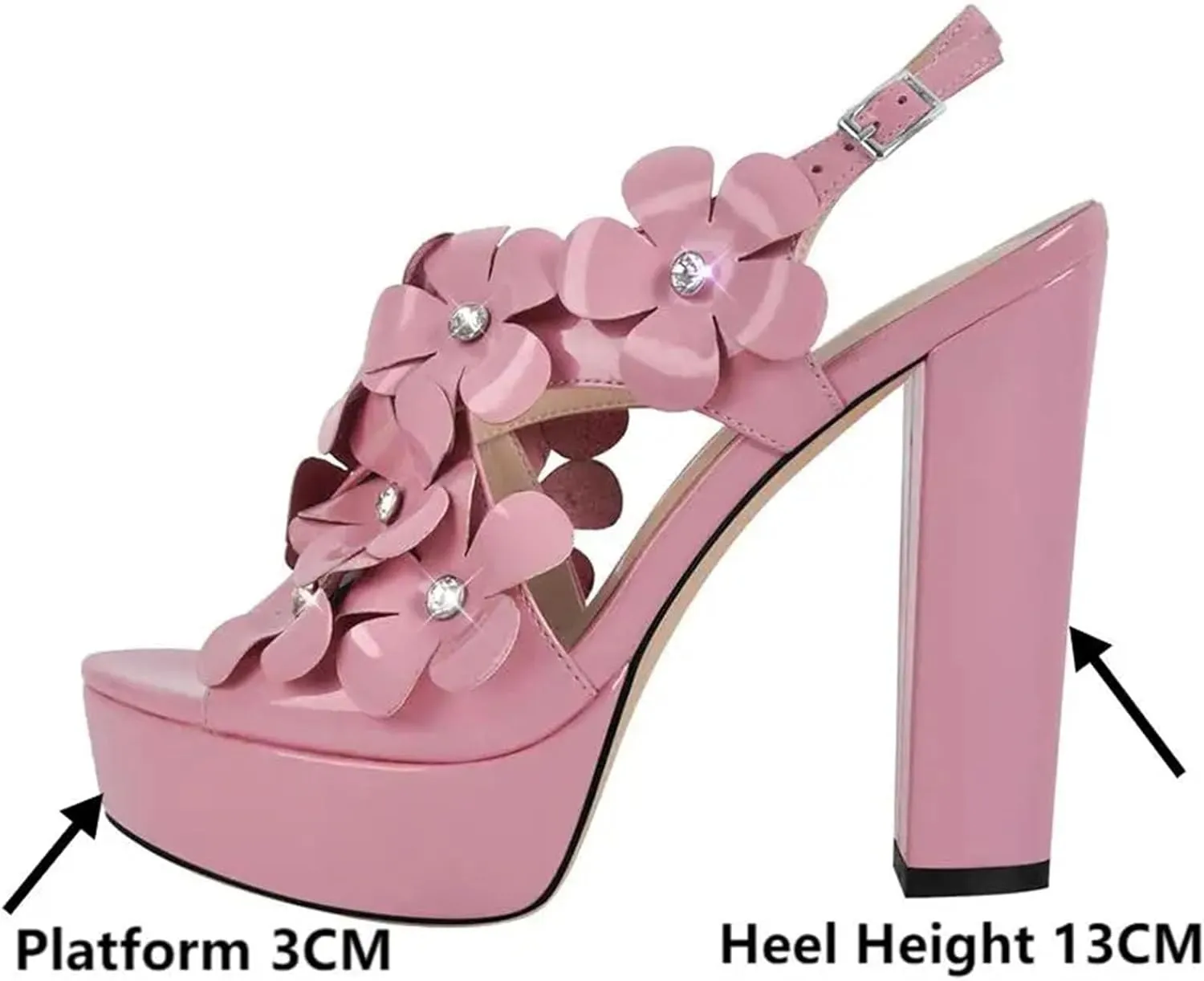 Women's Pink Punk Sandals - Patent Leather Chunky Ankle Buckle