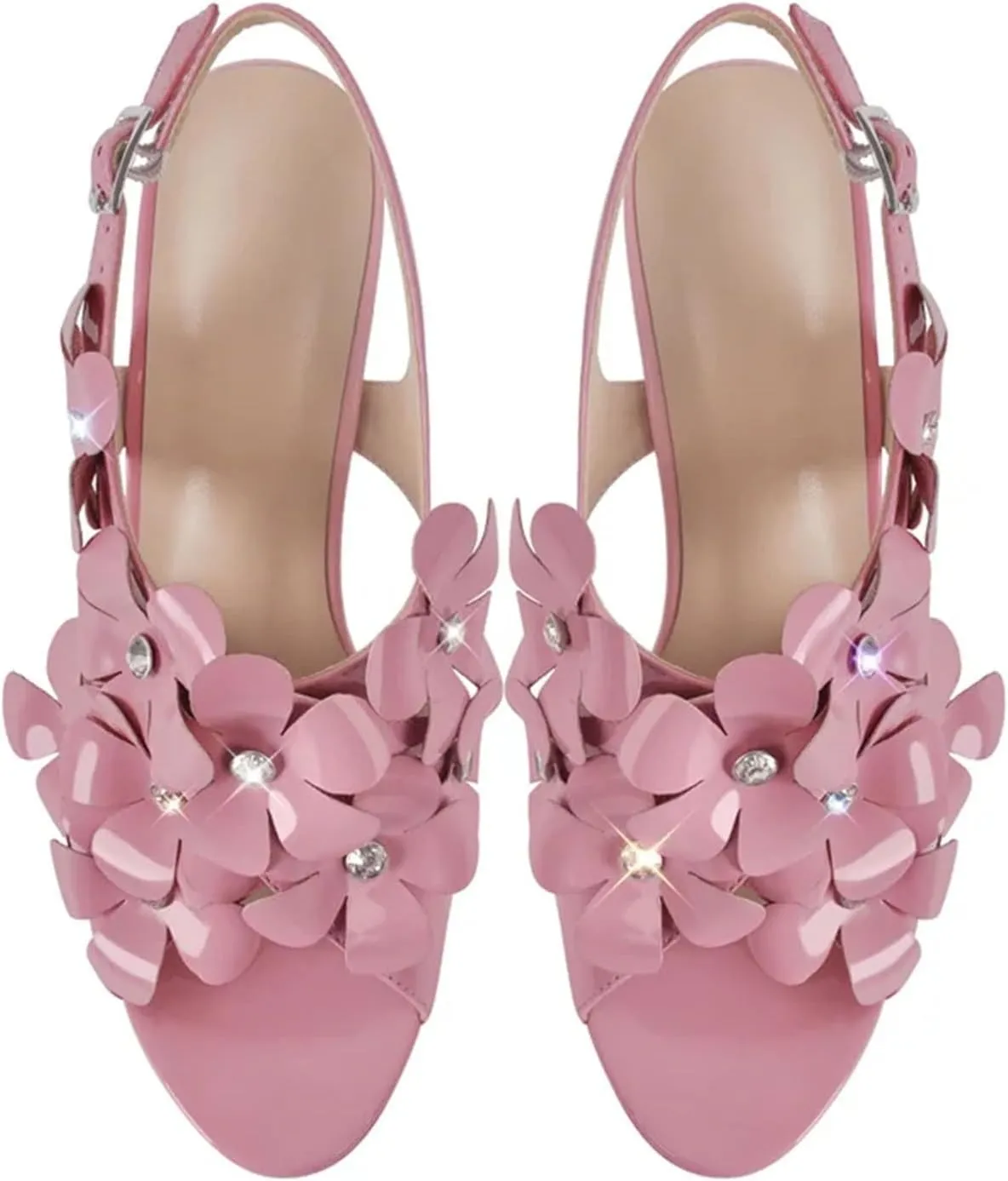 Women's Pink Punk Sandals - Patent Leather Chunky Ankle Buckle