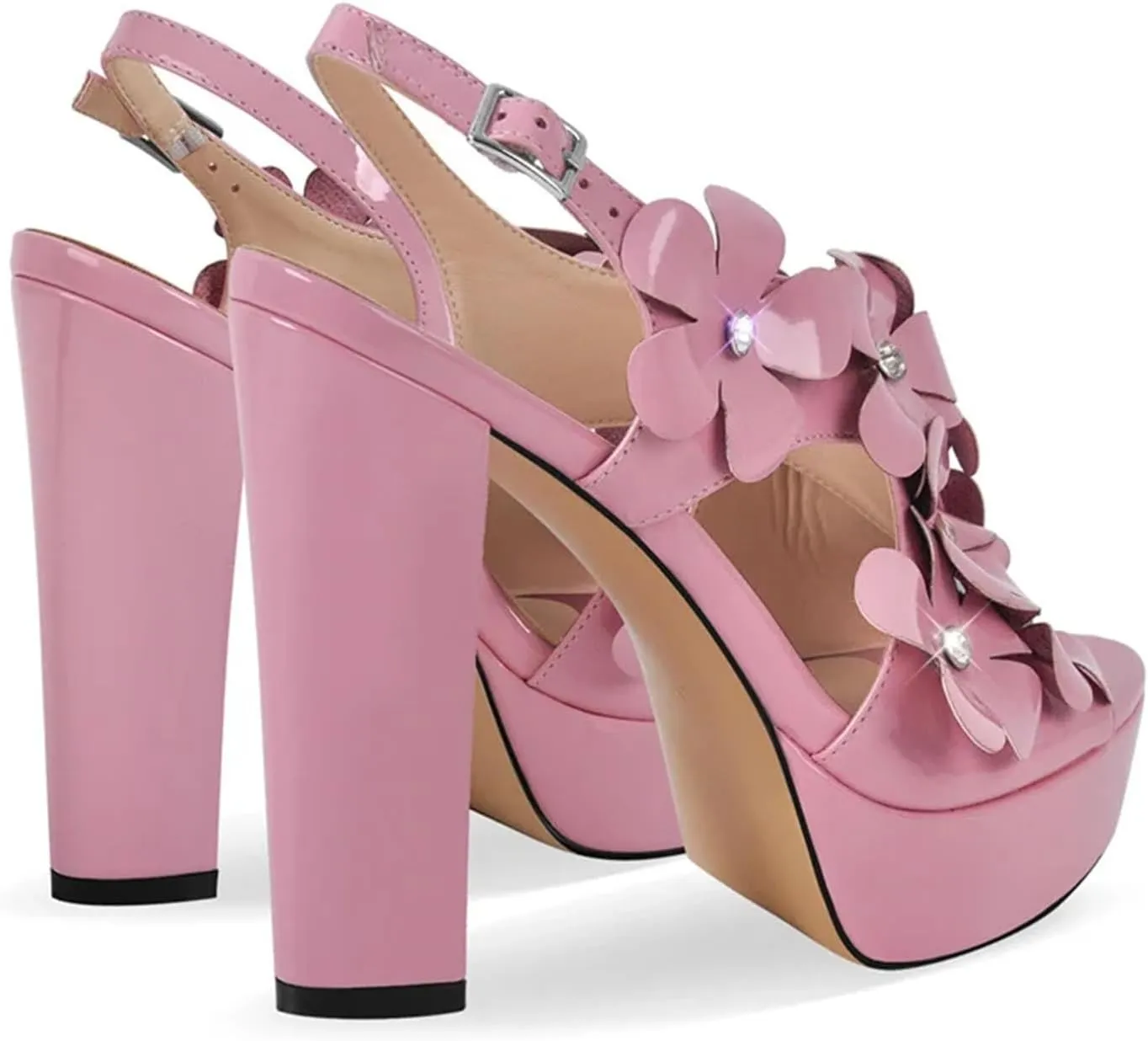 Women's Pink Punk Sandals - Patent Leather Chunky Ankle Buckle