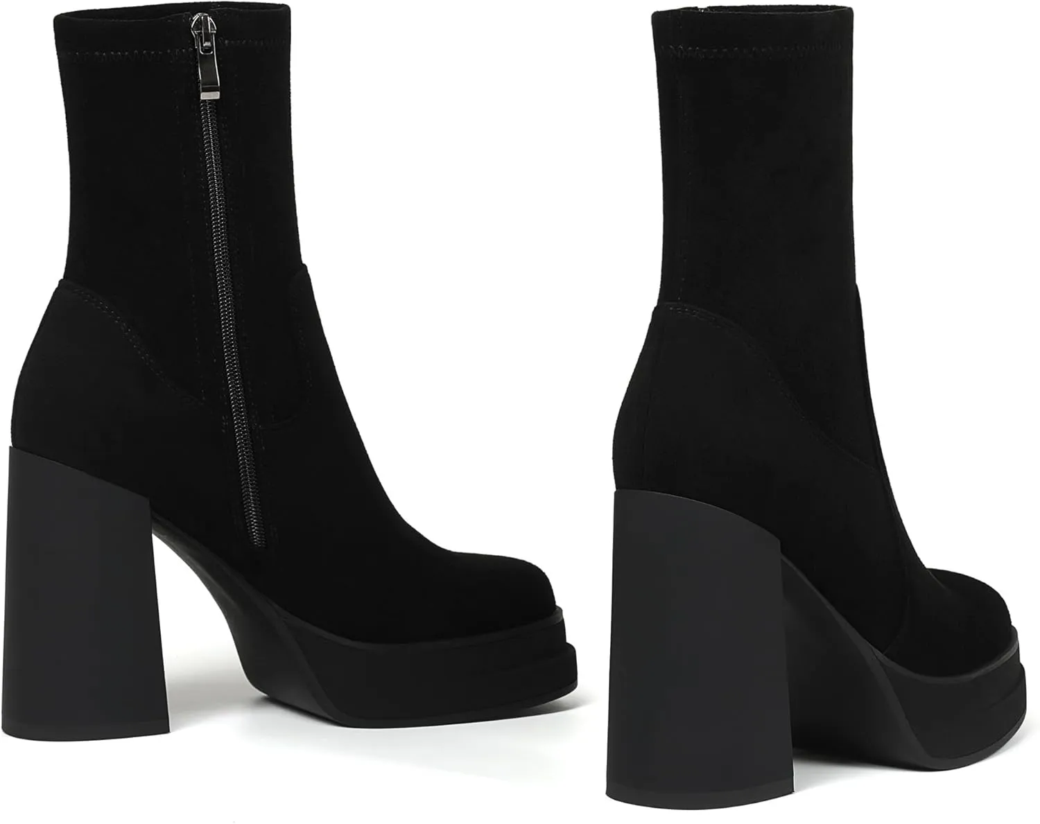Women's Platform Ankle Boots Chunky High Heel Square Toe Stretch Short Gogo Combat Boots Booties for Women (not for wide calf)