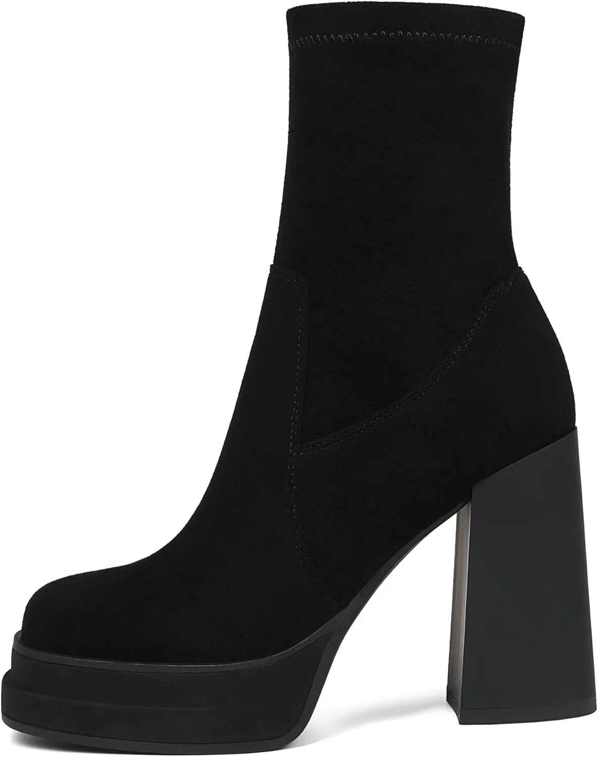 Women's Platform Ankle Boots Chunky High Heel Square Toe Stretch Short Gogo Combat Boots Booties for Women (not for wide calf)