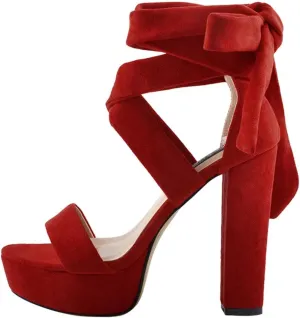 Women's Platform Chunky Heel Sandals - Red & Black Peep Toe Single Band