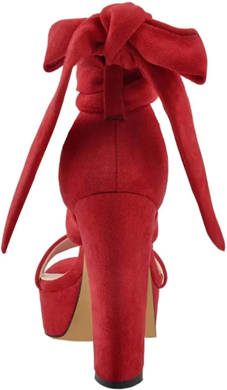 Women's Platform Chunky Heel Sandals - Red & Black Peep Toe Single Band