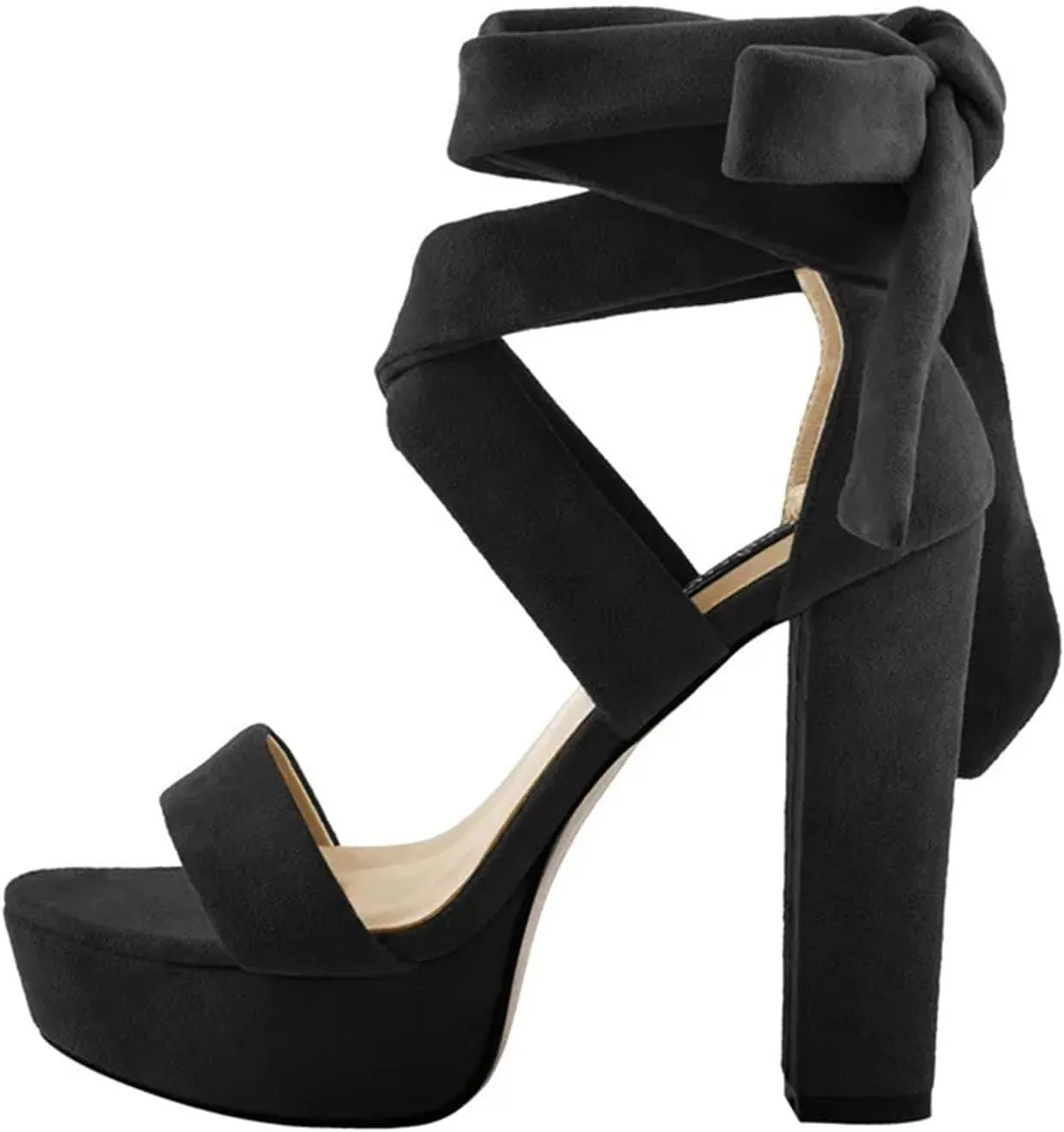Women's Platform Chunky Heel Sandals - Red & Black Peep Toe Single Band