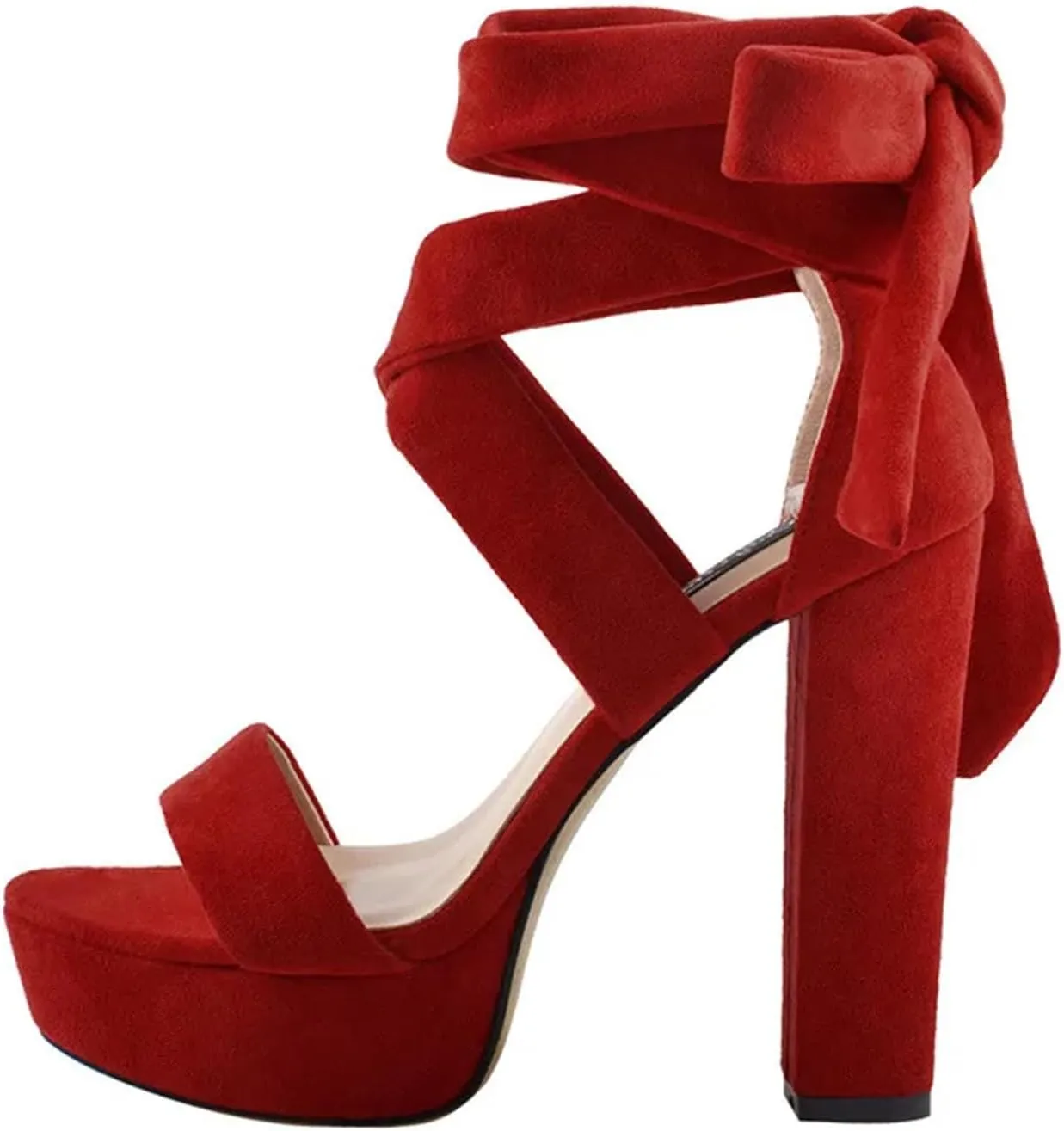 Women's Platform Chunky Heel Sandals - Red & Black Peep Toe Single Band