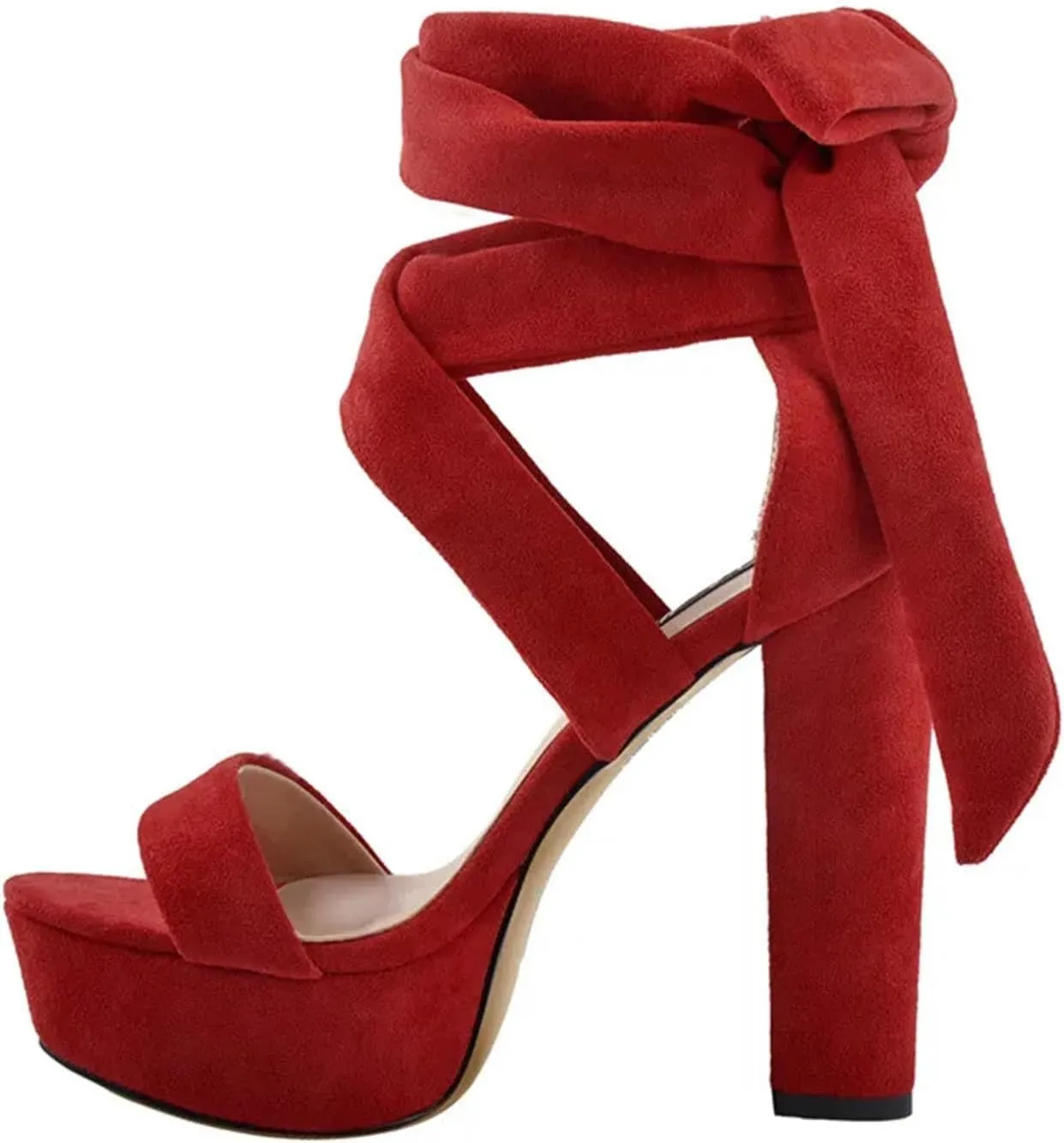 Women's Platform Chunky Heel Sandals - Red & Black Peep Toe Single Band