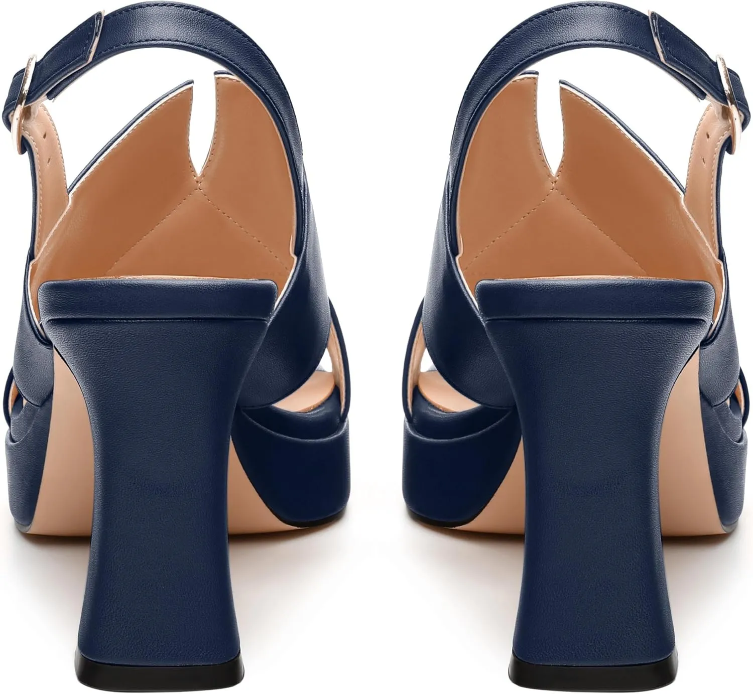 Womens Platform Sandals, Square Peep Toe Chunky Heel Ankle Strap Sandals for Women, Leather Insole Heeled Sandals with Buckle 3.3"