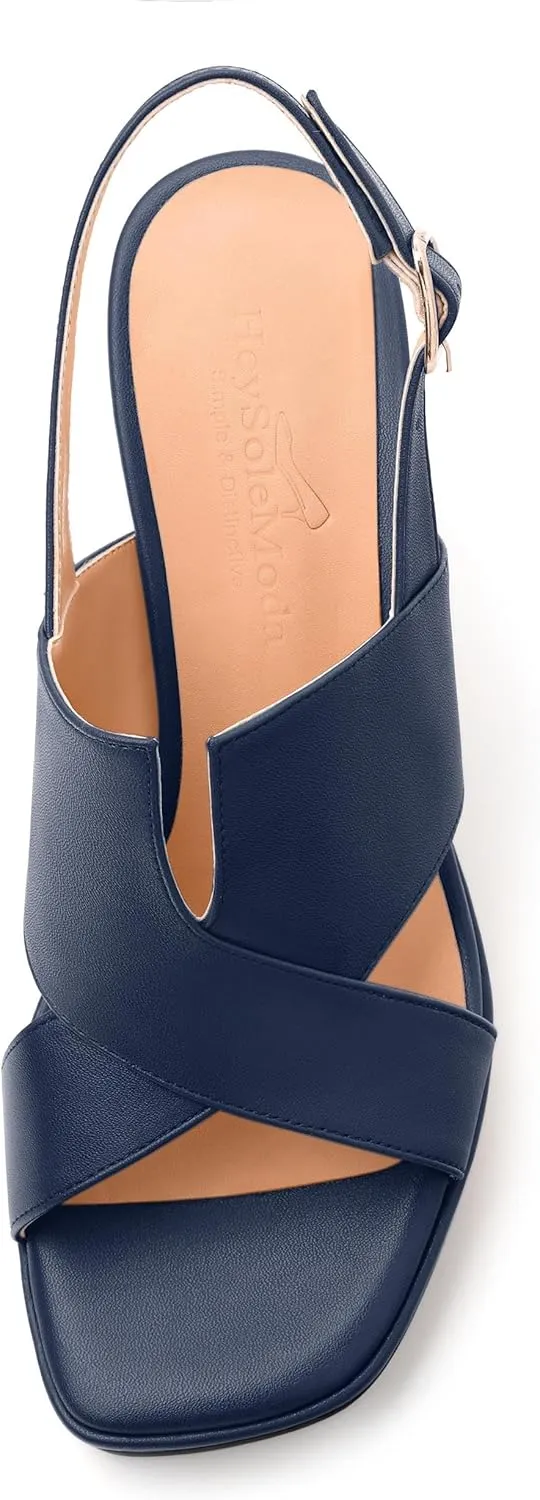 Womens Platform Sandals, Square Peep Toe Chunky Heel Ankle Strap Sandals for Women, Leather Insole Heeled Sandals with Buckle 3.3"