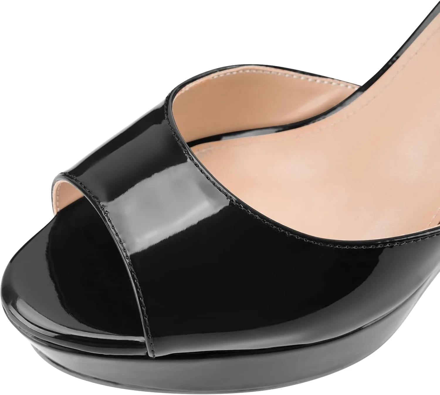 Women's Platform Wedge Sandals Round Peep Open Toe Ankle Strap Buckle Slingback High Heel Dress Shoes Patent Leather Heels