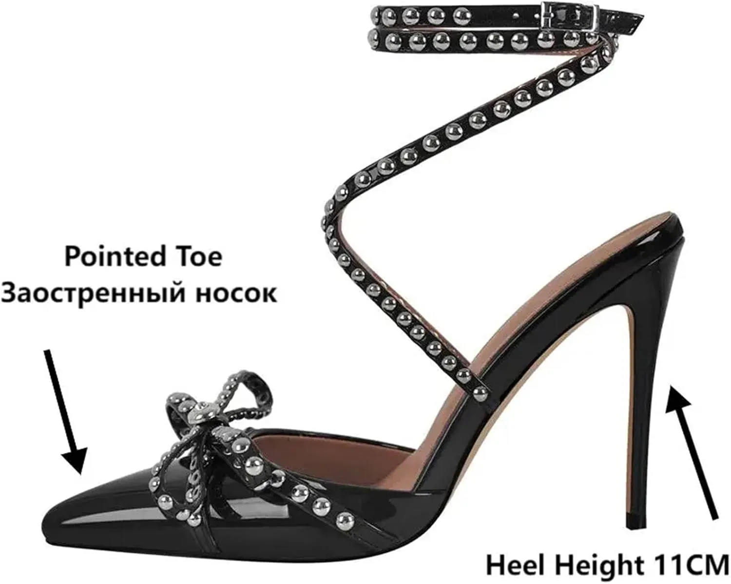 Women's Pointed Toe Sexy Strap Sandals - Ankle Strap Wedding Bow Rivet Cross Heels