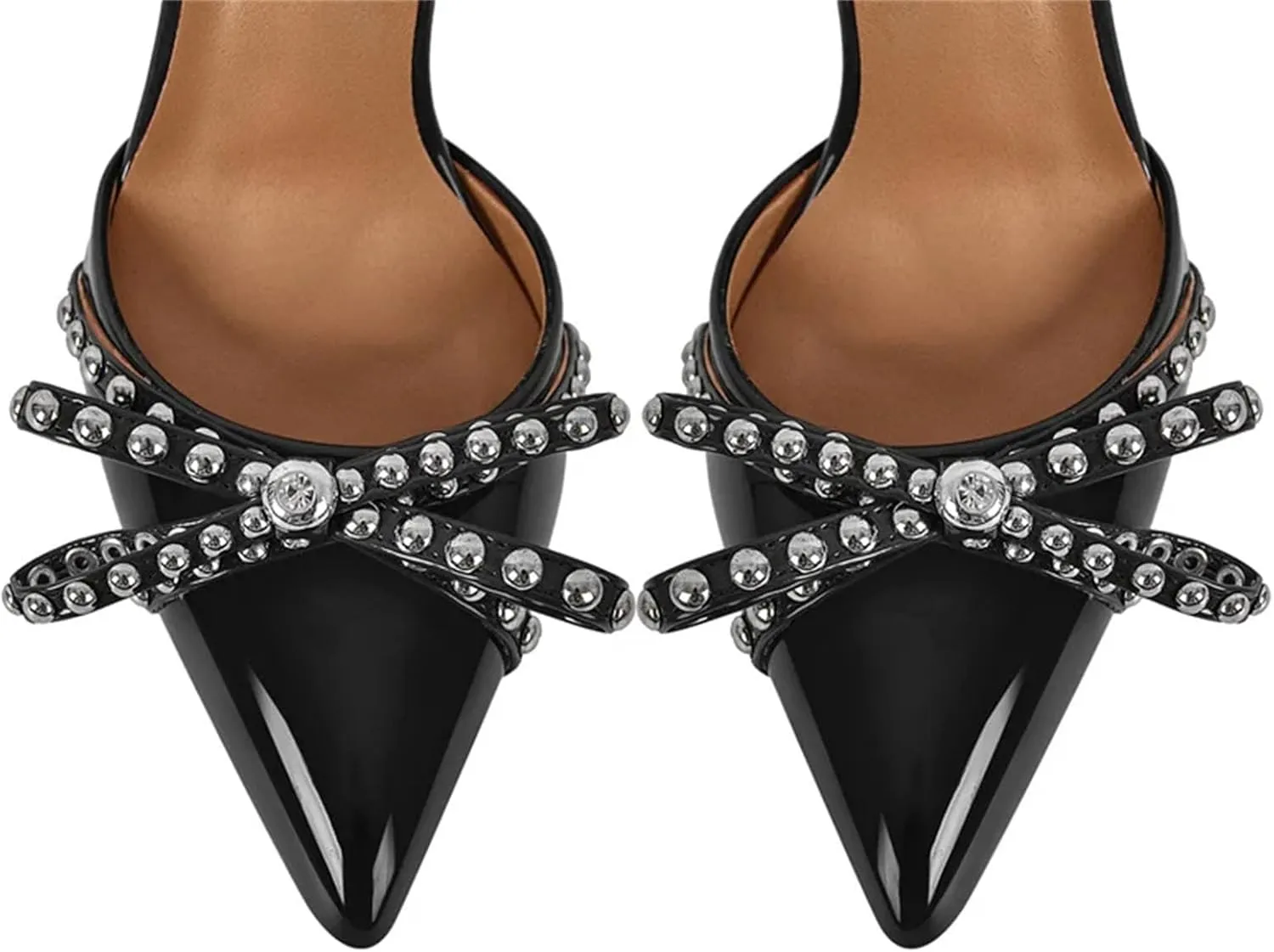 Women's Pointed Toe Sexy Strap Sandals - Ankle Strap Wedding Bow Rivet Cross Heels